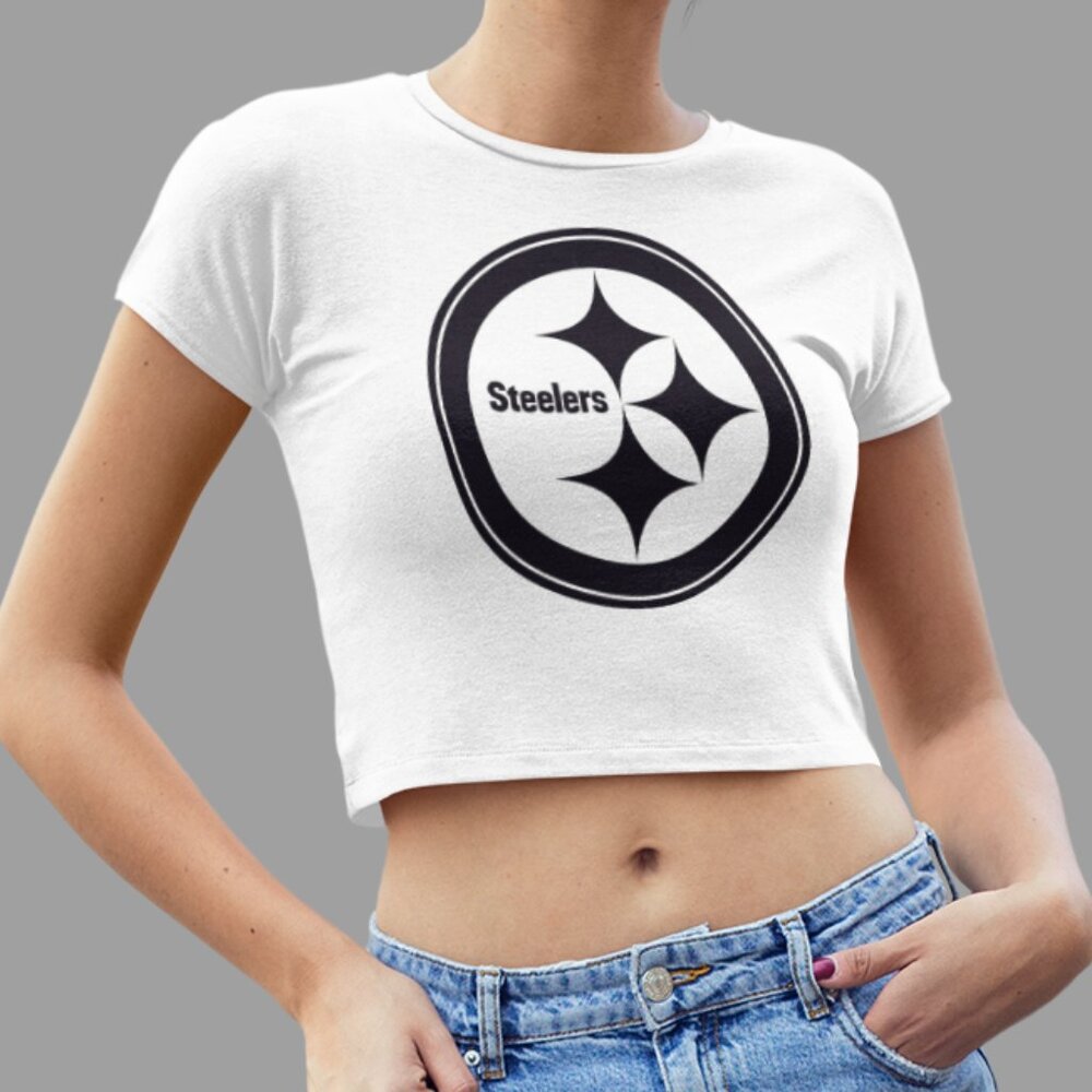 NEW Pittsburgh Steelers Logo Monochrome Pop Logo Form Fit Crop Top Shirt WHITE